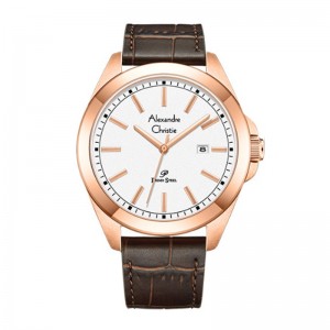 Alexandre Christie AC 1015 Rosegold White Brown Leather Man MDLRGSL